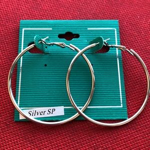 New on card Large silver plated hoop earrings